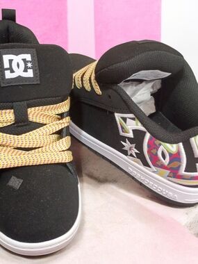 DC Kids Black Skate Shoes with Multicolor Accents